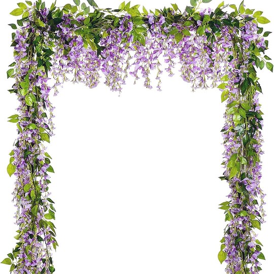 Greentek; 5PCS Purple Wisteria Garland – Artificial Flower Vines for Wedding Arch, Hanging Floral Decoration; Category:Spring Floral Garlands; Image:1